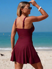 Sunnylia - Women's Deep V-Neck Swimdress Belt Fashionable Elegant Swim Dress with Adjustable Straps