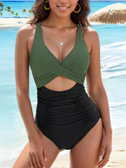 Sunnylia - Womens One Piece Swimsuits Push Up Tummy Control Bathing Suits V Neck Cutout Modest Swimwear