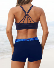 Sunnylia - Women's 3 Piece Scoop Neck Criss Cross Tankini Swimsuits