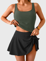 Sunnylia - Tankini Swimsuit for Women Tummy Control Two Piece Bathing Suit High Waisted Tank Top with Swim Skirt