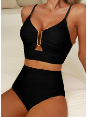 Sunnylia - 2026 Summer Two Piece Bikini Set U-Wire Cutout High Waisted Swimsuit-Black