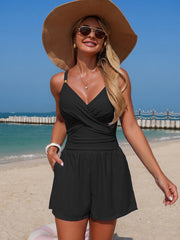 Sunnylia - Women's Swim Romper With Pocket Tummy Control One Piece Shorts Swimsuit