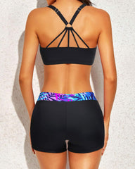 Sunnylia - Women's 3 Piece Scoop Neck Criss Cross Tankini Swimsuits