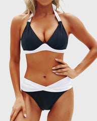 Sunnylia - Women Two Piece Bathing Suits Push Up Bikini Set Halter Swimsuit Vintage Swimwear