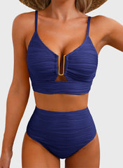 Sunnylia - 2026 Summer Two Piece Bikini Set U-Wire Cutout High Waisted Swimsuit-Black