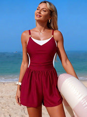 Sunnylia - Women's One Piece Tummy Control Bathing Suits Color Block Full Coverage Swim Rompers