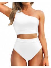 Sunnylia - One Shoulder High Waisted Bikini Sets Two Piece Swimsuit Tummy Control-Black