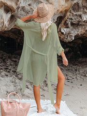 Sunnylia - Black Solid Color Tie Sun-proof Belt Sexy V Neck Cover Up