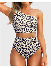 Sunnylia - One Shoulder High Waisted Bikini Sets Two Piece Swimsuit Tummy Control-Black