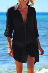 Sunnylia - Navy Pocket Long Sleeve Cover Up