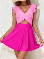 Sunnylia - Women's One Piece Swimsuit Ruffle Cutout Swimdress Tummy Control V Neck Wrap Swimwear