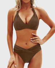 Sunnylia - Women Two Piece Bathing Suits Push Up Bikini Set Halter Swimsuit Vintage Swimwear