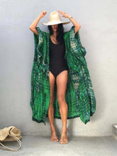 Sunnylia - Green Hooded Printed Beach Vacation Swimsuit Cover Up