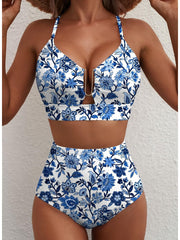 Sunnylia - 2026 Summer Two Piece Bikini Set U-Wire Cutout High Waisted Swimsuit-Black