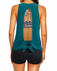 Sunnylia - Women's 3 Piece Scoop Neck Criss Cross Tankini Swimsuits