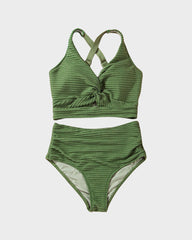 Sunnylia - Textured Knot-Front High-Waisted Bikini Set