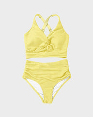 Sunnylia - Textured Knot-Front High-Waisted Bikini Set