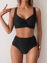 Sunnylia - Women's High Waisted Bikini Sets Twist Front Two Piece Swimsuit Ruched Tummy Control Bathing Suits