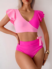 Sunnylia - Womens High Waisted Bathing Suits Tummy Control Two Piece Swimsuits Ruffle Bikini Sets Criss Cross Ruched Swimwear