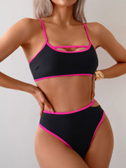 Sunnylia - Women's Bikini Sets High Waisted Color Block Swimwear Sexy Cut Out Bathing Suit Sporty Two Piece Swimsuits