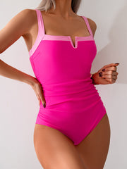 Sunnylia - Women's One Piece Swimsuits Color Block Slimming Tummy Control Bathing Suit V Vired Full Coverage Swimwear