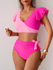 Sunnylia - Womens High Waisted Bathing Suits Tummy Control Two Piece Swimsuits Ruffle Bikini Sets Criss Cross Ruched Swimwear