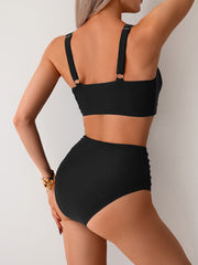 Sunnylia - Women's High Waisted Bikini Sets Twist Front Two Piece Swimsuit Ruched Tummy Control Bathing Suits