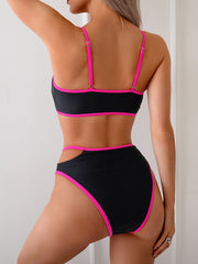 Sunnylia - Women's Bikini Sets High Waisted Color Block Swimwear Sexy Cut Out Bathing Suit Sporty Two Piece Swimsuits