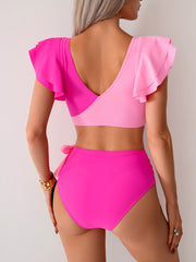 Sunnylia - Womens High Waisted Bathing Suits Tummy Control Two Piece Swimsuits Ruffle Bikini Sets Criss Cross Ruched Swimwear