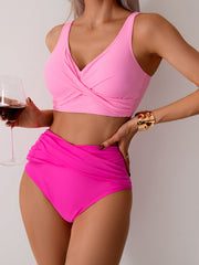 Sunnylia - Women's High Waisted Bikini Sets Solid Pleated 2 Piece Swimsuits Sexy Beach Sets with Removable Pads