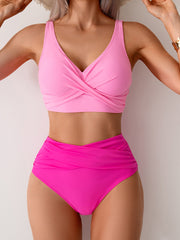 Sunnylia - Women's High Waisted Bikini Sets Solid Pleated 2 Piece Swimsuits Sexy Beach Sets with Removable Pads
