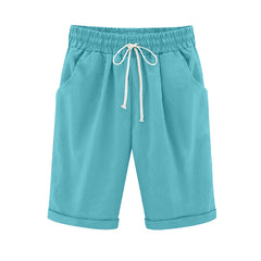Sunnylia - Women's Elastic Waist Knee Length Casual Cotton Bermuda Shorts with Drawstring