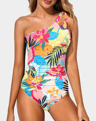Sunnylia - One Shoulder One Piece Swimsuit for Women Tummy Control Bathing Suits