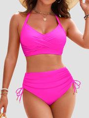 Sunnylia - Womens High Waisted Bikini Sets Drawstring Tummy Control Swimsuits Crisscross Tie Back Bathing Suit
