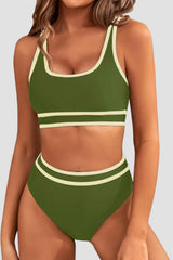 Sunnylia - Women's High Waisted Bikini Sets Sporty Two Piece Swimsuits Color Block Cheeky High Cut Bathing Suits