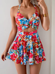 Sunnylia - Women Cutout One Piece Skirt Swimsuit V Neck Wrap Tie Back Swimdress Tummy Control Bathing Suits