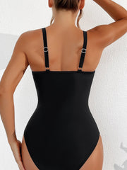 Sunnylia - Women Plus Size One Piece Swimsuit V Neck Mesh Sheer Tummy Control Bathing Suit