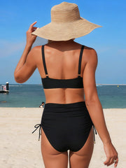Sunnylia - Women's High Waisted Bikini Sets Drawstring Tummy Control Swimsuits Crisscross Tie Back Bathing Suit