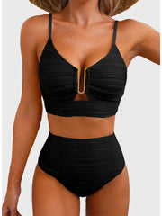Sunnylia - 2026 Summer Two Piece Bikini Set U-Wire Cutout High Waisted Swimsuit-Black